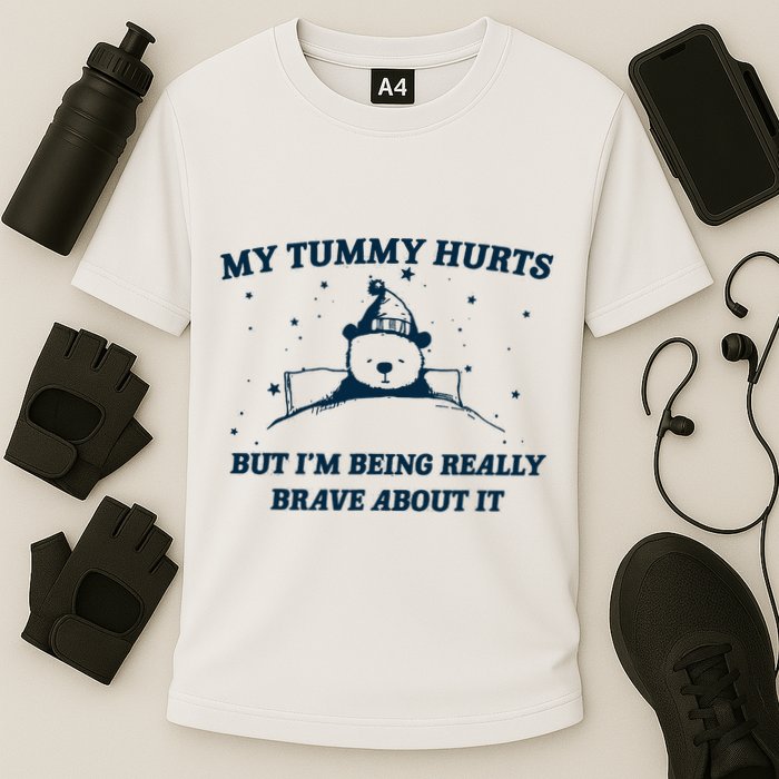 My Tummy Hurts Funny Bear Retro Cartoon Meme Cooling Performance Crew T-Shirt