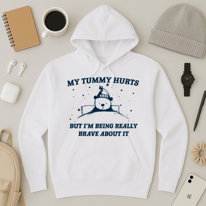 My Tummy Hurts Funny Bear Retro Cartoon Meme Hoodie