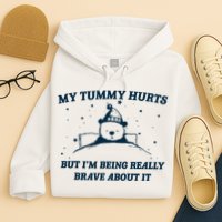 My Tummy Hurts Funny Bear Retro Cartoon Meme Hoodie