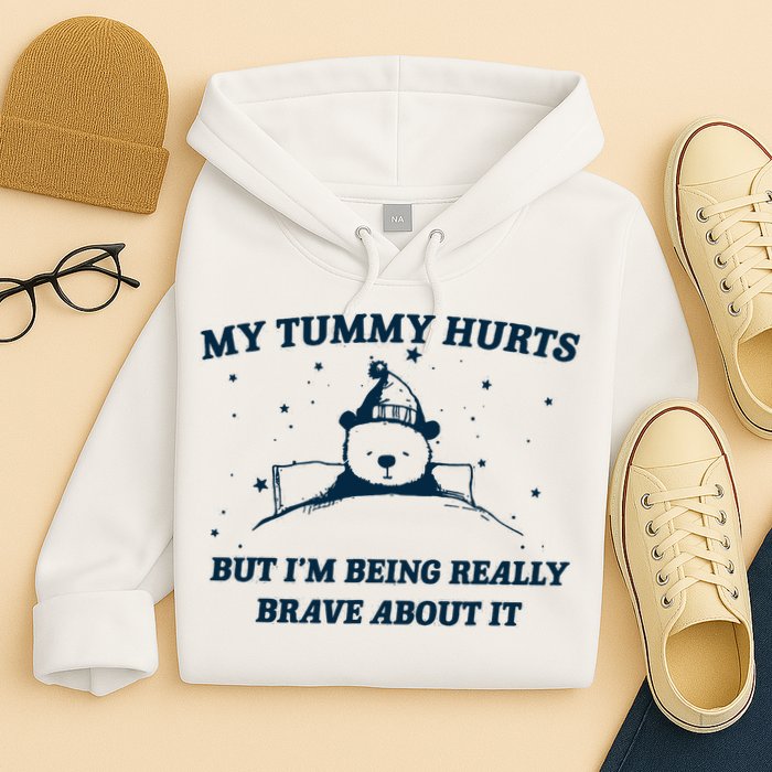 My Tummy Hurts Funny Bear Retro Cartoon Meme Hoodie