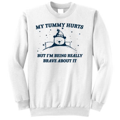 My Tummy Hurts Funny Bear Retro Cartoon Meme Sweatshirt