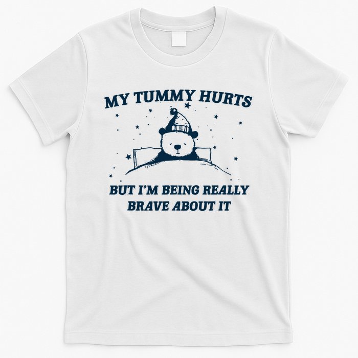 My Tummy Hurts Funny Bear Retro Cartoon Meme T-Shirt