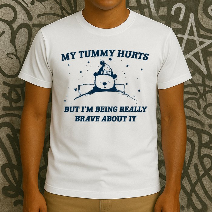 My Tummy Hurts Funny Bear Retro Cartoon Meme T-Shirt