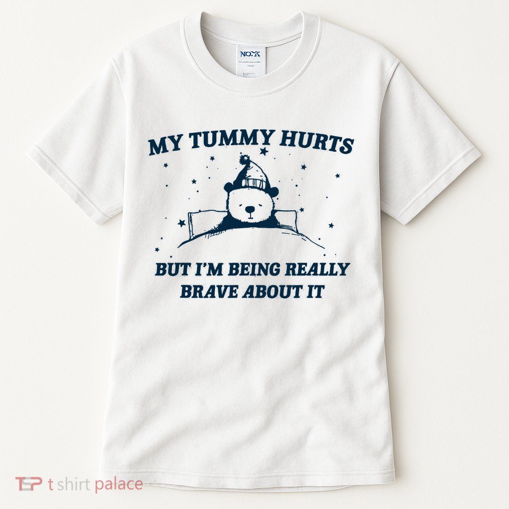 My Tummy Hurts Funny Bear Retro Cartoon Meme Tall T-Shirt
