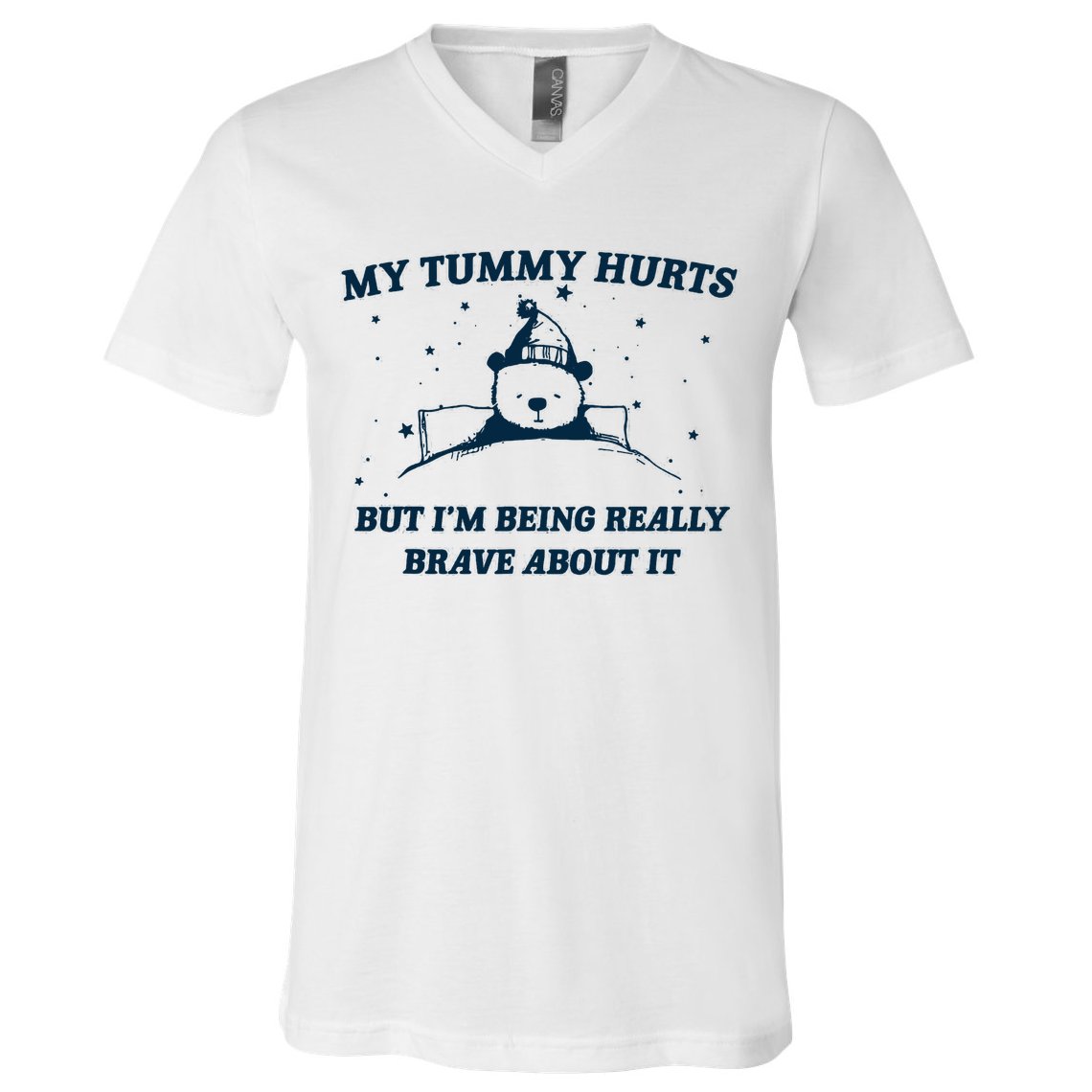 My Tummy Hurts Funny Bear Retro Cartoon Meme V-Neck T-Shirt