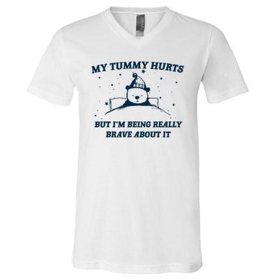 My Tummy Hurts Funny Bear Retro Cartoon Meme V-Neck T-Shirt