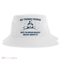 My Tummy Hurts Funny Bear Retro Cartoon Meme Sustainable Bucket Hat