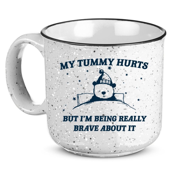 My Tummy Hurts Funny Bear Retro Cartoon Meme 15oz Campfire Ceramic Mug