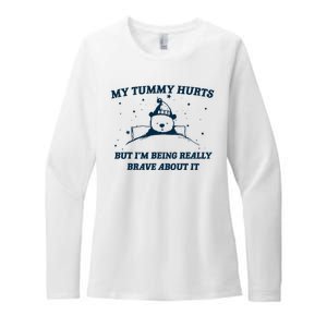 My Tummy Hurts Funny Bear Retro Cartoon Meme Womens CVC Long Sleeve Shirt