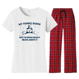 My Tummy Hurts Funny Bear Retro Cartoon Meme Women's Flannel Pajama Set