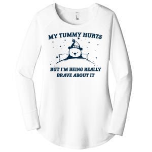 My Tummy Hurts Funny Bear Retro Cartoon Meme Women's Perfect Tri Tunic Long Sleeve Shirt