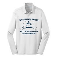 My Tummy Hurts Funny Bear Retro Cartoon Meme Silk Touch Performance Long Sleeve Polo