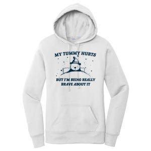 My Tummy Hurts Funny Bear Retro Cartoon Meme Women's Pullover Hoodie