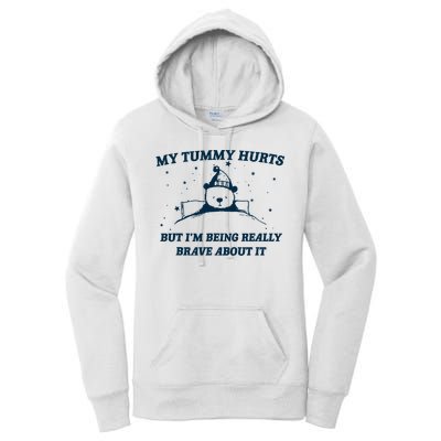 My Tummy Hurts Funny Bear Retro Cartoon Meme Women's Pullover Hoodie