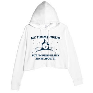 My Tummy Hurts Funny Bear Retro Cartoon Meme Crop Fleece Hoodie