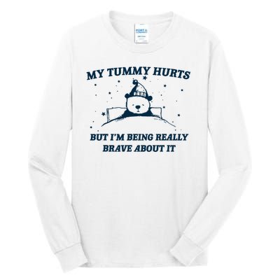 My Tummy Hurts Funny Bear Retro Cartoon Meme Tall Long Sleeve T-Shirt