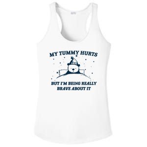 My Tummy Hurts Funny Bear Retro Cartoon Meme Ladies PosiCharge Competitor Racerback Tank