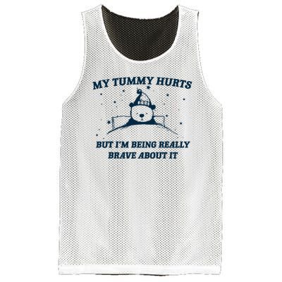 My Tummy Hurts Funny Bear Retro Cartoon Meme Mesh Reversible Basketball Jersey Tank