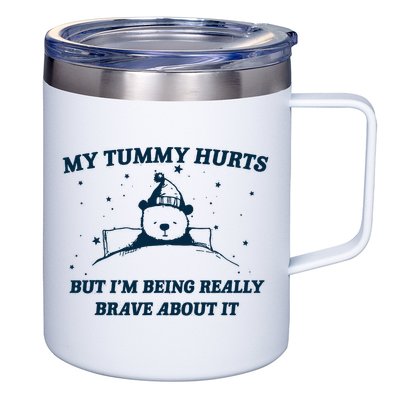 My Tummy Hurts Funny Bear Retro Cartoon Meme 12oz Stainless Steel Coffee Mug