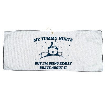 My Tummy Hurts Funny Bear Retro Cartoon Meme Large Microfiber Waffle Golf Towel