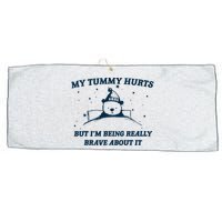 My Tummy Hurts Funny Bear Retro Cartoon Meme Large Microfiber Waffle Golf Towel