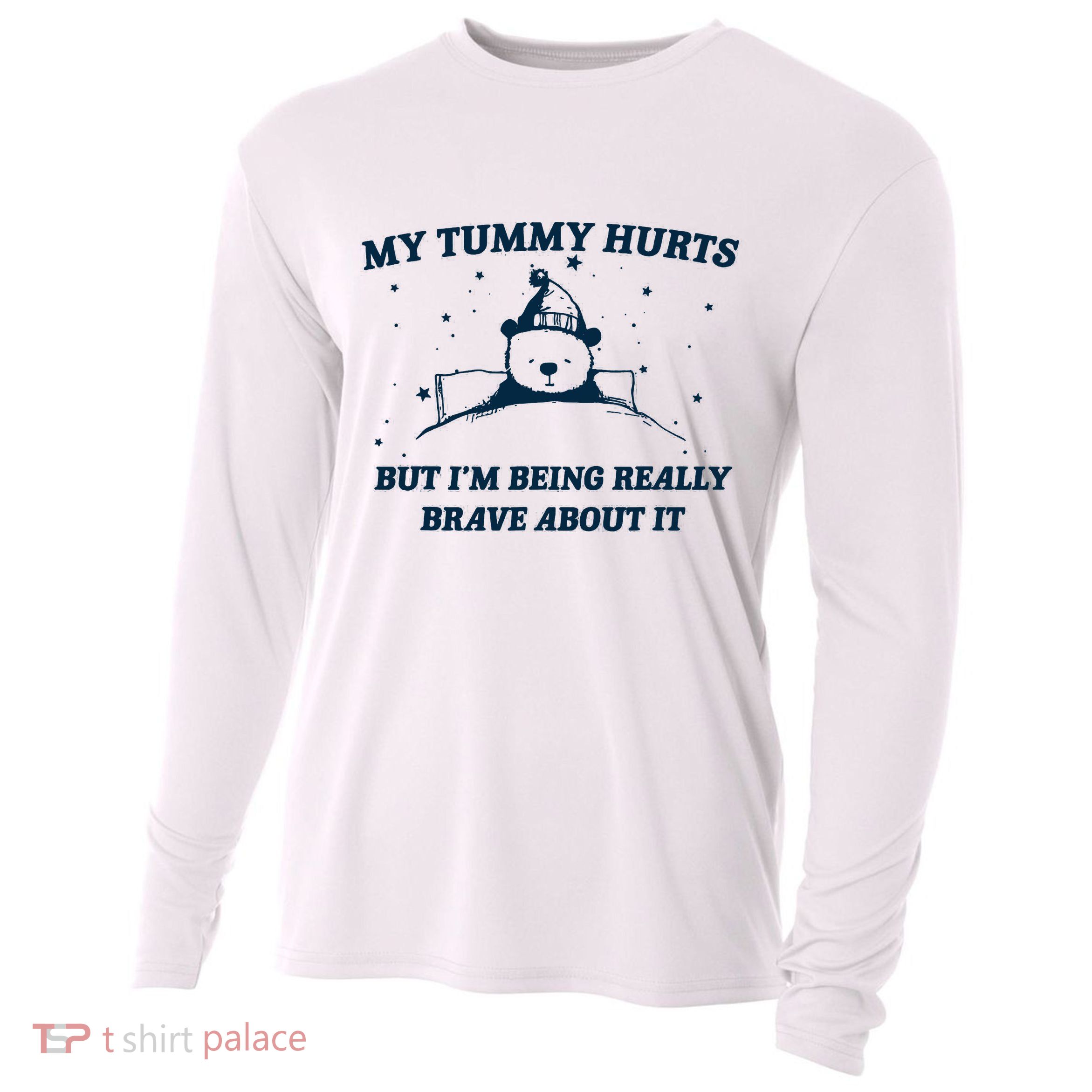 My Tummy Hurts Funny Bear Retro Cartoon Meme Cooling Performance Long Sleeve Crew