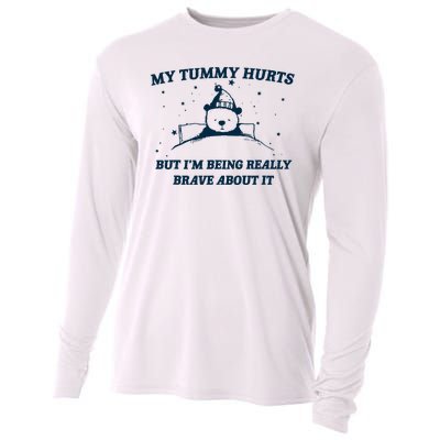 My Tummy Hurts Funny Bear Retro Cartoon Meme Cooling Performance Long Sleeve Crew