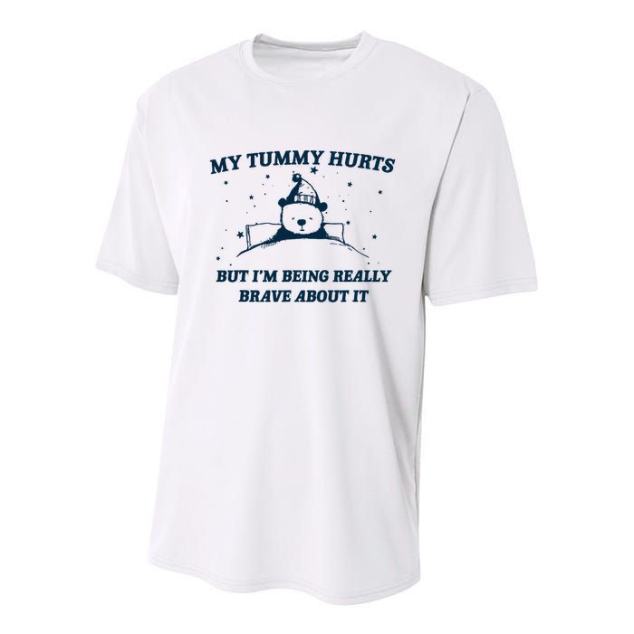 My Tummy Hurts Funny Bear Retro Cartoon Meme Youth Performance Sprint T-Shirt