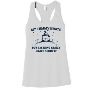 My Tummy Hurts Funny Bear Retro Cartoon Meme Women's Racerback Tank