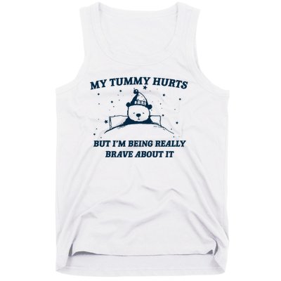 My Tummy Hurts Funny Bear Retro Cartoon Meme Tank Top