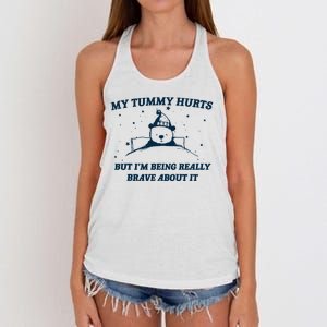 My Tummy Hurts Funny Bear Retro Cartoon Meme Women's Knotted Racerback Tank