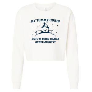 My Tummy Hurts Funny Bear Retro Cartoon Meme Cropped Pullover Crew