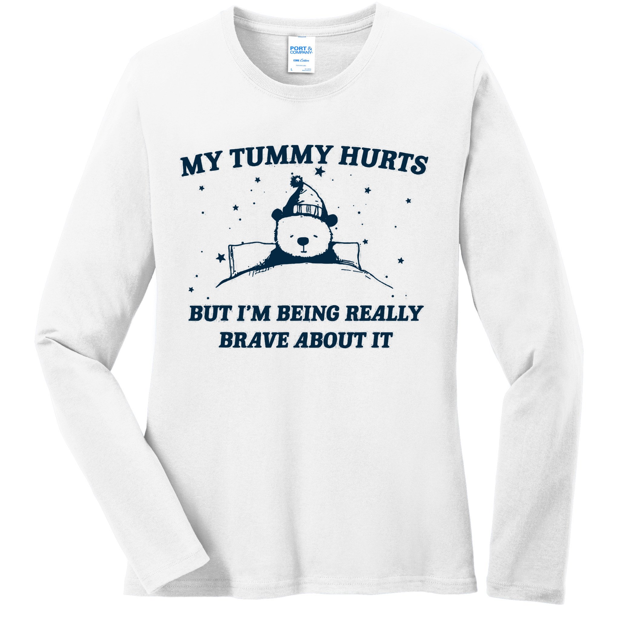 My Tummy Hurts Funny Bear Retro Cartoon Meme Ladies Long Sleeve Shirt