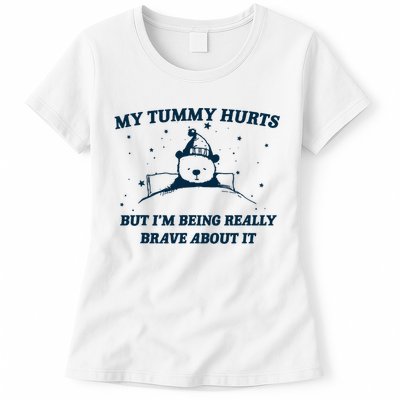 My Tummy Hurts Funny Bear Retro Cartoon Meme Womens T-Shirt