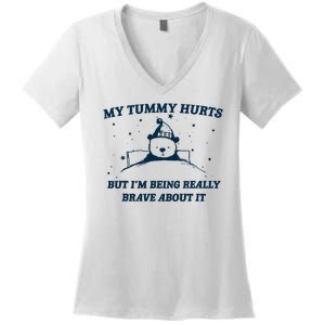 My Tummy Hurts Funny Bear Retro Cartoon Meme Women's V-Neck T-Shirt