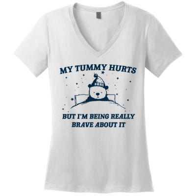 My Tummy Hurts Funny Bear Retro Cartoon Meme Women's V-Neck T-Shirt