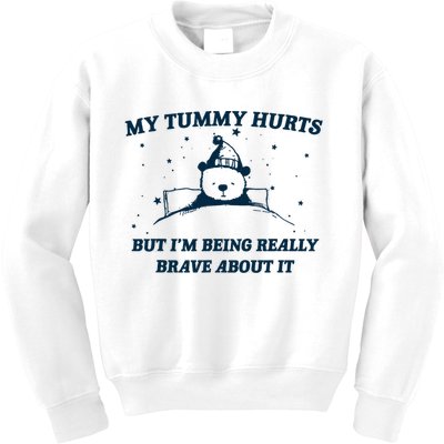 My Tummy Hurts Funny Bear Retro Cartoon Meme Kids Sweatshirt