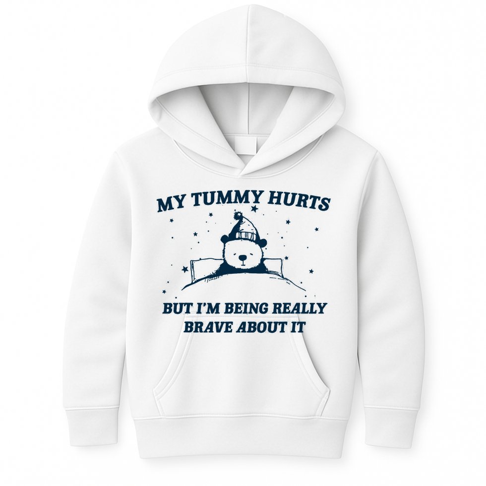 My Tummy Hurts Funny Bear Retro Cartoon Meme Kids Hoodie