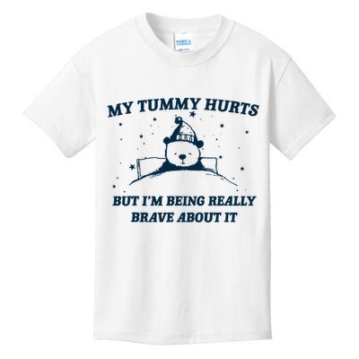 My Tummy Hurts Funny Bear Retro Cartoon Meme Kids T-Shirt