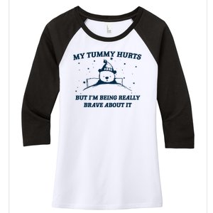 My Tummy Hurts Funny Bear Retro Cartoon Meme Women's Tri-Blend 3/4-Sleeve Raglan Shirt