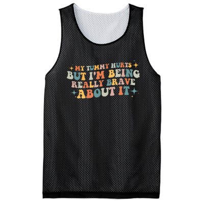 My Tummy Hurts But IM Being Really Brave About It Retro Mesh Reversible Basketball Jersey Tank