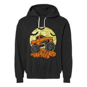 Monster Truck Halloween Jack O Lantern Moon Pumpkin Garment-Dyed Fleece Hoodie