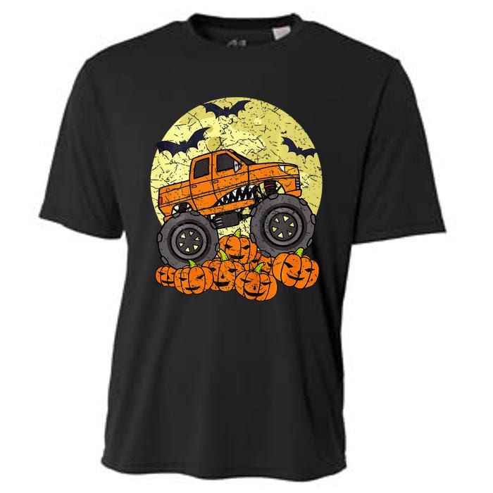 Monster Truck Halloween Jack O Lantern Moon Pumpkin Cooling Performance Crew T-Shirt