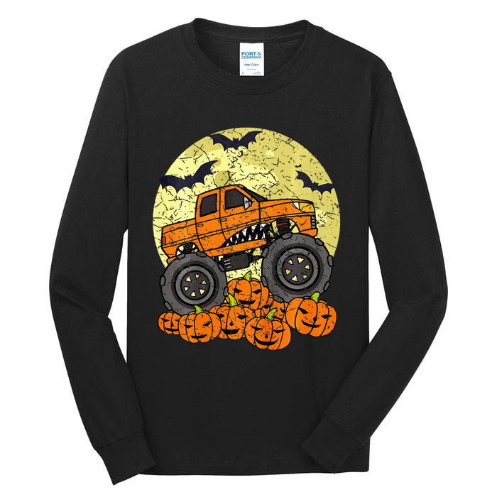 Monster Truck Halloween Jack O Lantern Moon Pumpkin Tall Long Sleeve T-Shirt