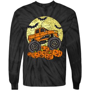 Monster Truck Halloween Jack O Lantern Moon Pumpkin Tie-Dye Long Sleeve Shirt