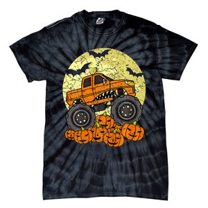 Monster Truck Halloween Jack O Lantern Moon Pumpkin Tie-Dye T-Shirt