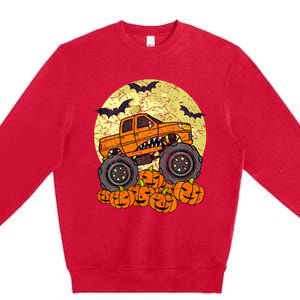 Monster Truck Halloween Jack O Lantern Moon Pumpkin Premium Crewneck Sweatshirt