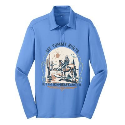 My Tummy Hurts But IM Being Brave About It Silk Touch Performance Long Sleeve Polo