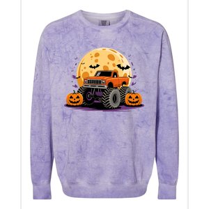 Monster Truck Halloween Jack O Lantern Moon Pumpkin Colorblast Crewneck Sweatshirt