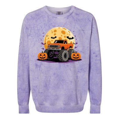 Monster Truck Halloween Jack O Lantern Moon Pumpkin Colorblast Crewneck Sweatshirt